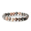 Retro Classic Round Wood Agate Beaded Bracelet with 8mm Tiger Eye and Rainbow Beads