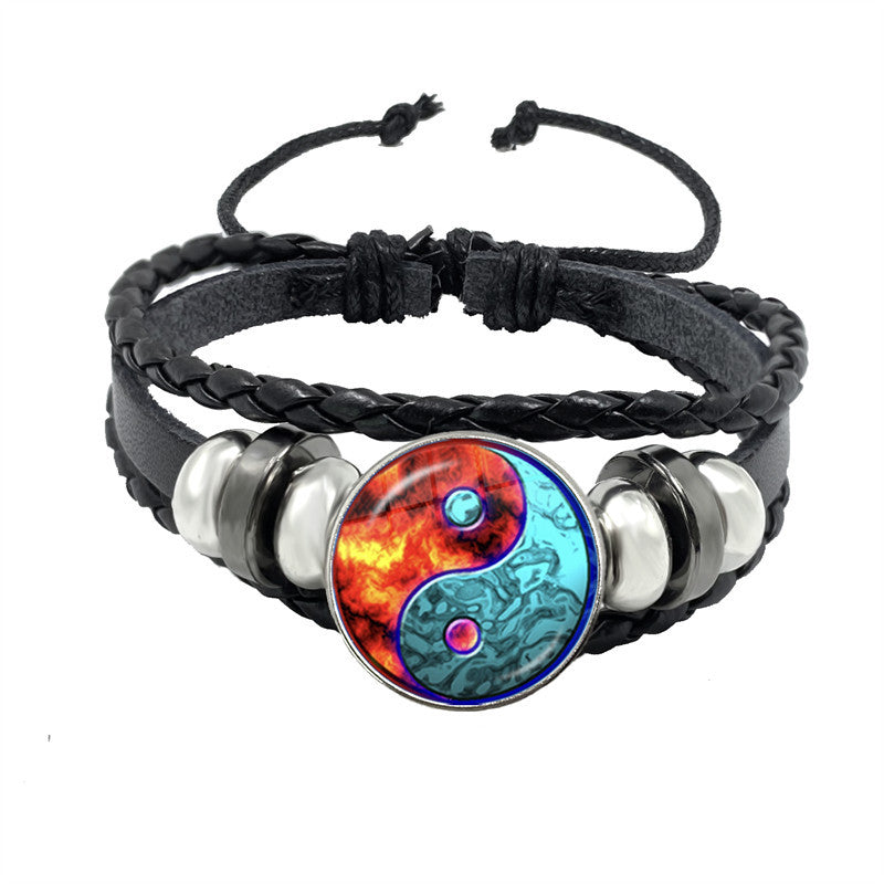 Retro Geometric PU Leather Yin Yang Tai Chi Unisex Bracelet Set