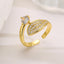 Elegant Geometric Butterfly Leaf 18K Gold Plated Zircon Open Ring