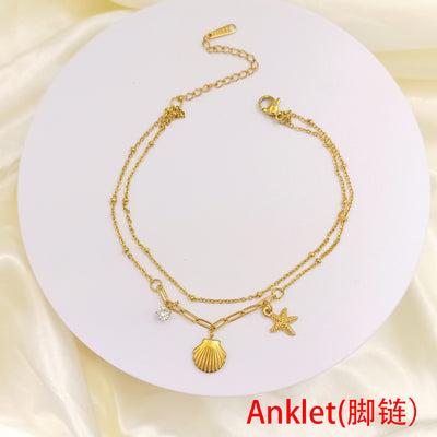 Casual Minimalist 18K Gold Plated Stainless Steel Women's Anklet