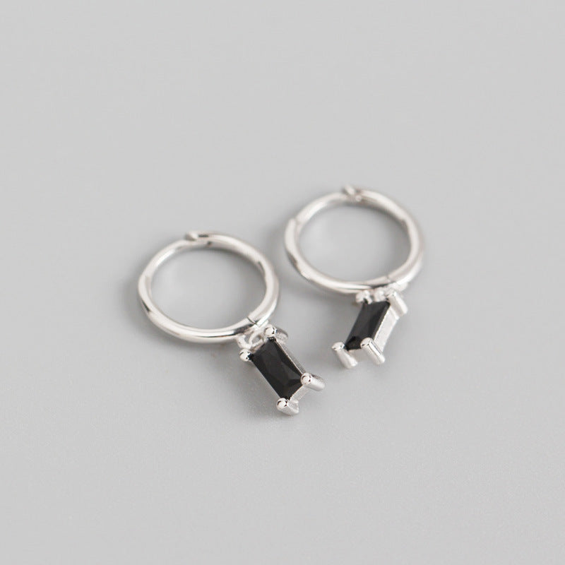 S925 Sterling Silver Geometric Rectangular Zircon Earrings