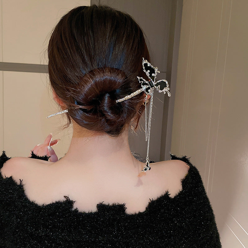 Chinoiserie Floral Pearl Fringe Alloy Hairpin for Women