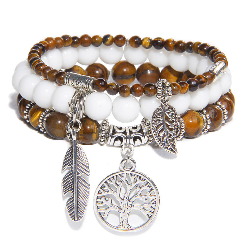 Streetwear Geometric Agate Metal Bracelet Set with Bohemian Turquoise and Tree of Life Pendant