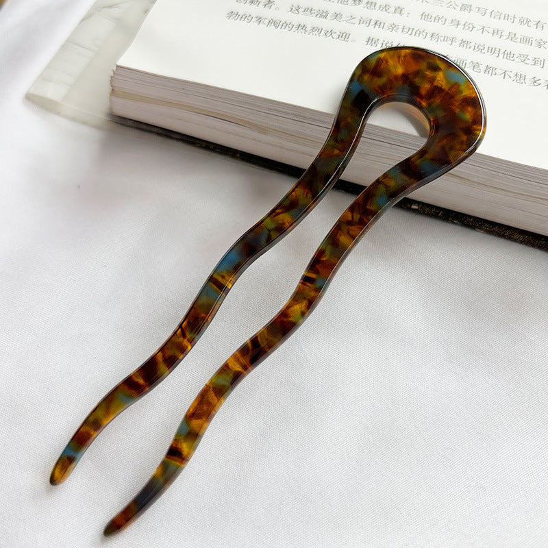 Women's U-Shape Leopard Acetate Hairpin - Wavy High-End Hair Accessory