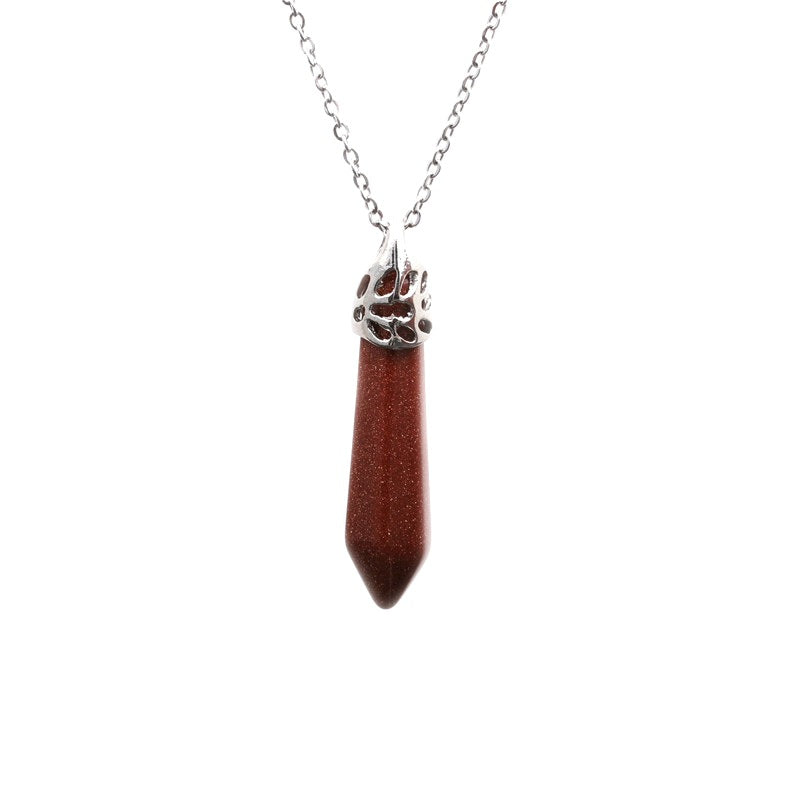 Ethnic Geometric Stainless Steel Natural Stone Crystal Pendant Necklace