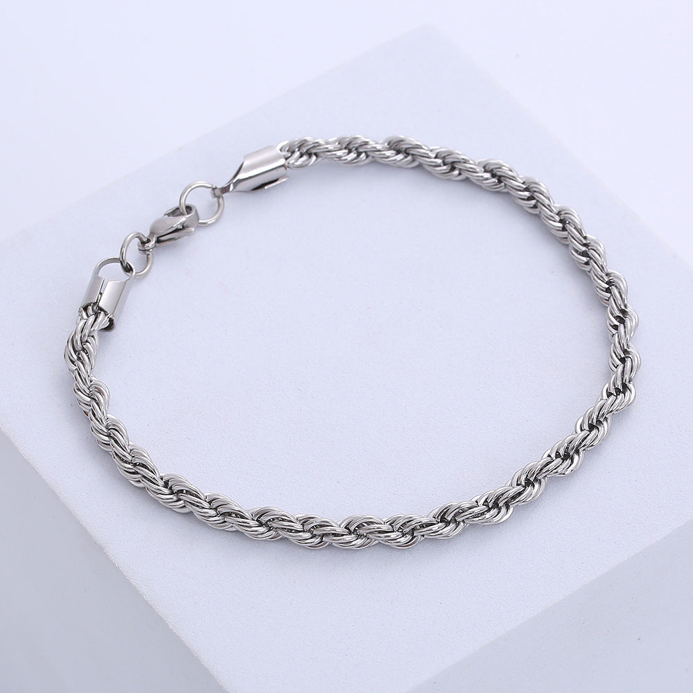 Hip-hop Twist Stainless Steel Titanium Chain Unisex Bracelet 4mm 17+5cm European American Style