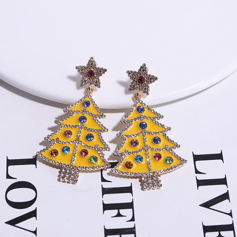 1 Pair Classic Cartoon Christmas Tree Rhinestone Drop Earrings