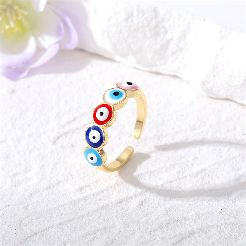 Casual Bohemian Evil Eye Alloy Enamel Women's Open Ring