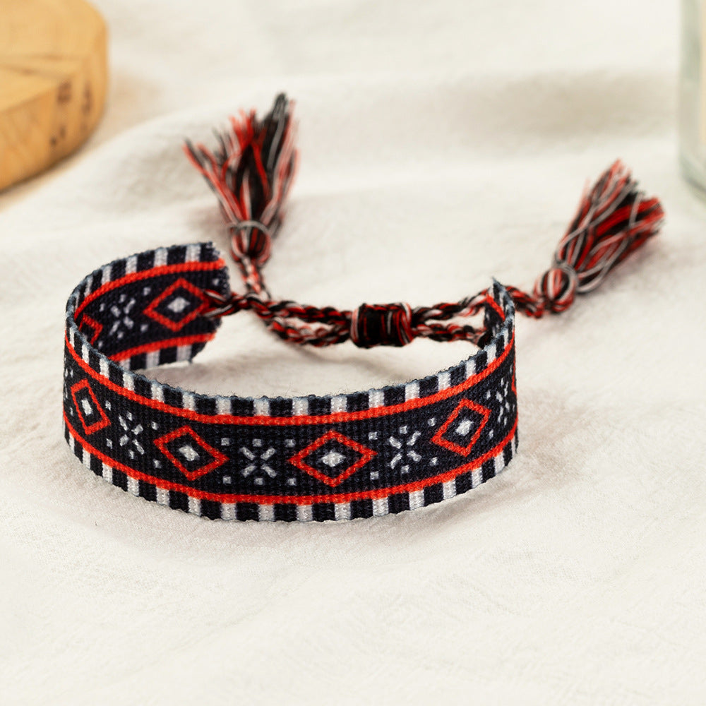 Geometric Cloth Ethnic Style Hand-Woven Tassel Bracelet for Women