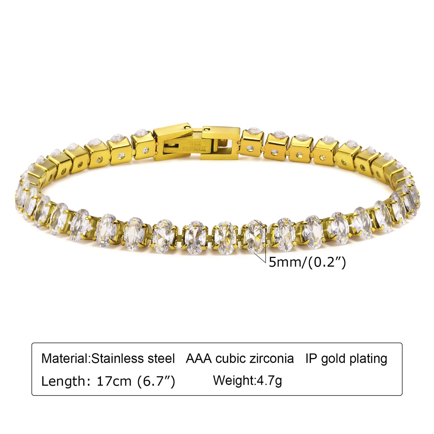 Elegant Geometric 18K Gold Plated Zircon Stainless Steel Layered Bracelets for Women