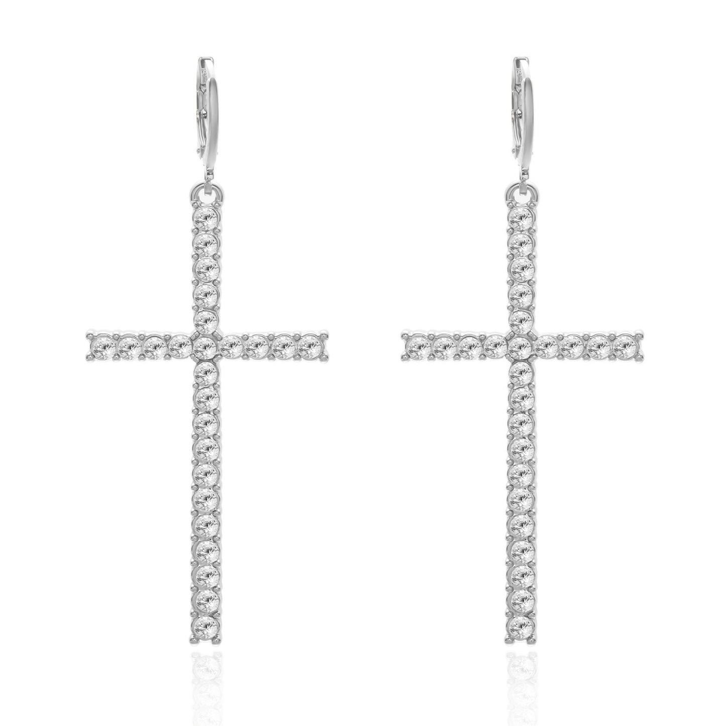 1 Pair Classic Cross Inlay Rhinestone Pearl Drop Earrings