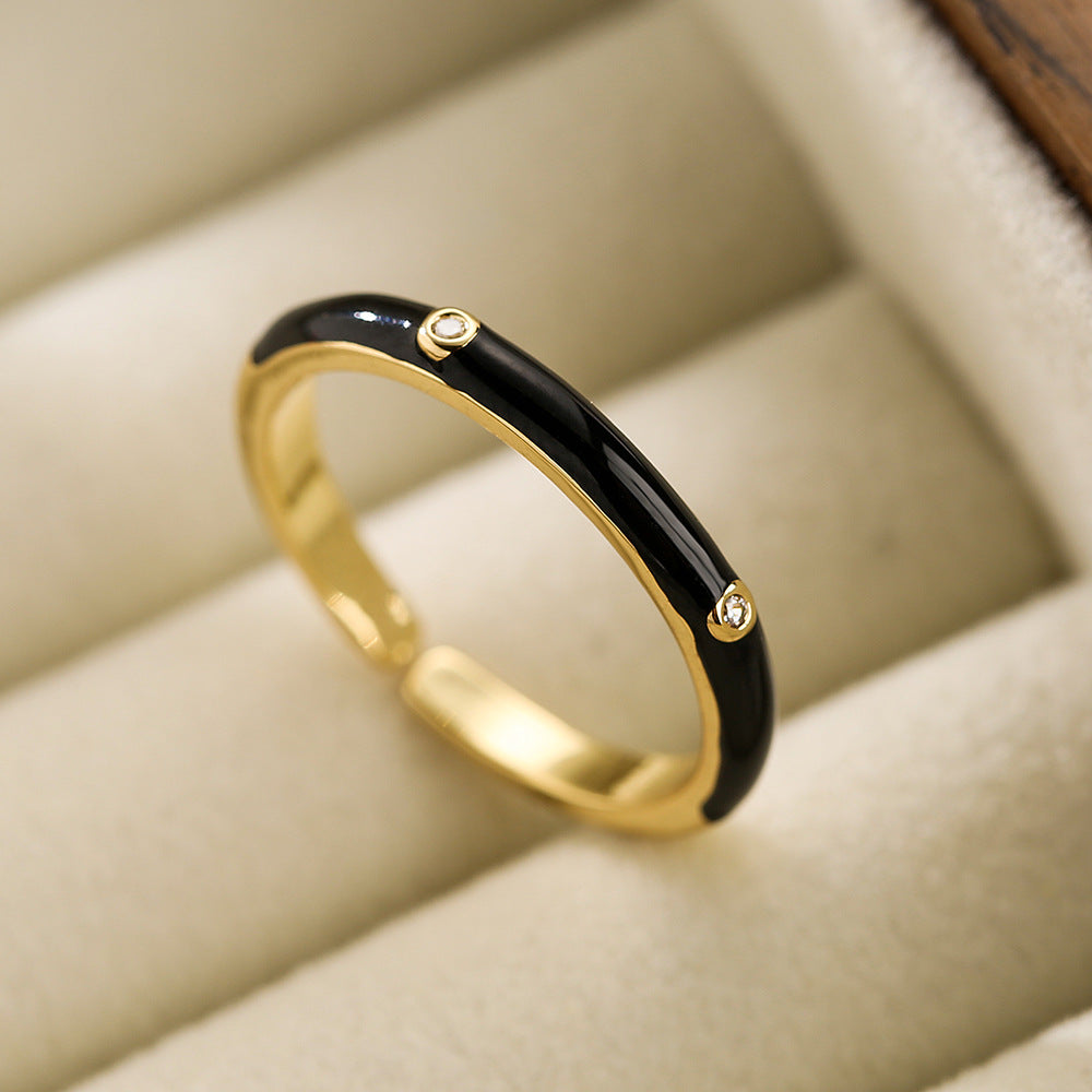 Simple Style 18K Gold Plated Zircon Enamel Open Ring