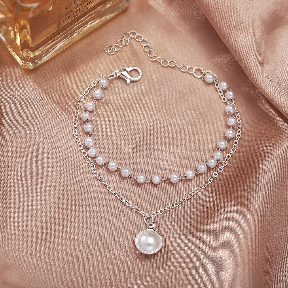 Fashion Geometric Pearl Pendant Alloy Bracelet for Women