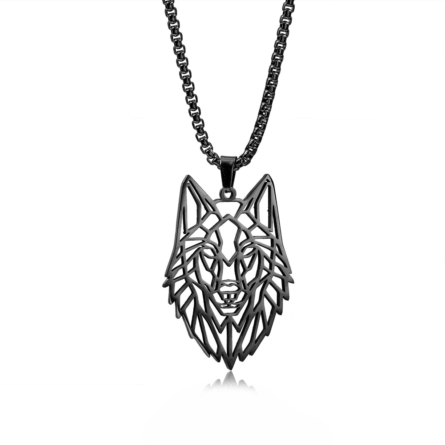 Punk Stainless Steel Geometric Wolf Head Pendant Necklace