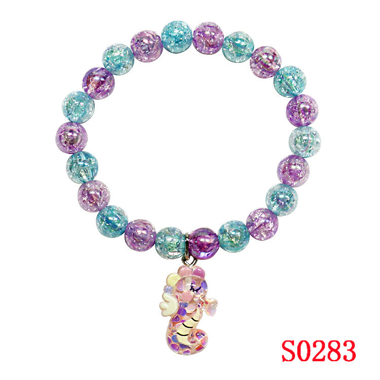 Cartoon Children's Candy Color Beaded Bracelet with Resin Mermaid and Unicorn Pendant