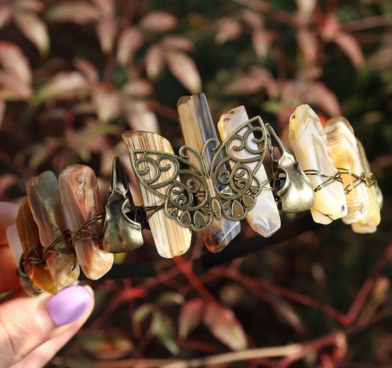 Retro Bronze Viking Raven Butterfly Crystal Hairband