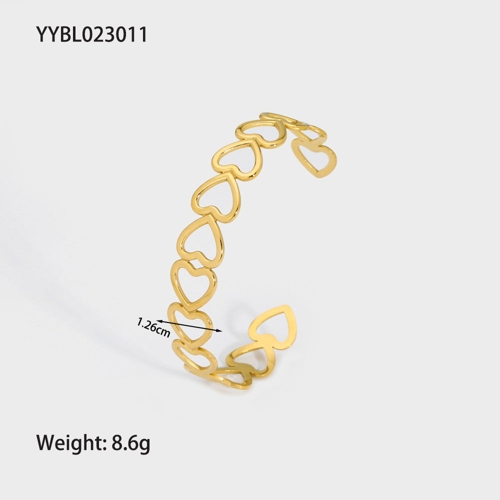 Modern Geometric Heart Snake Gold Plated Stainless Steel Bangle