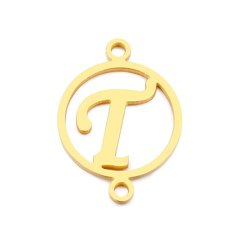 "Stainless Steel Geometric Double Circle Hollow Letter Pendant Necklace"