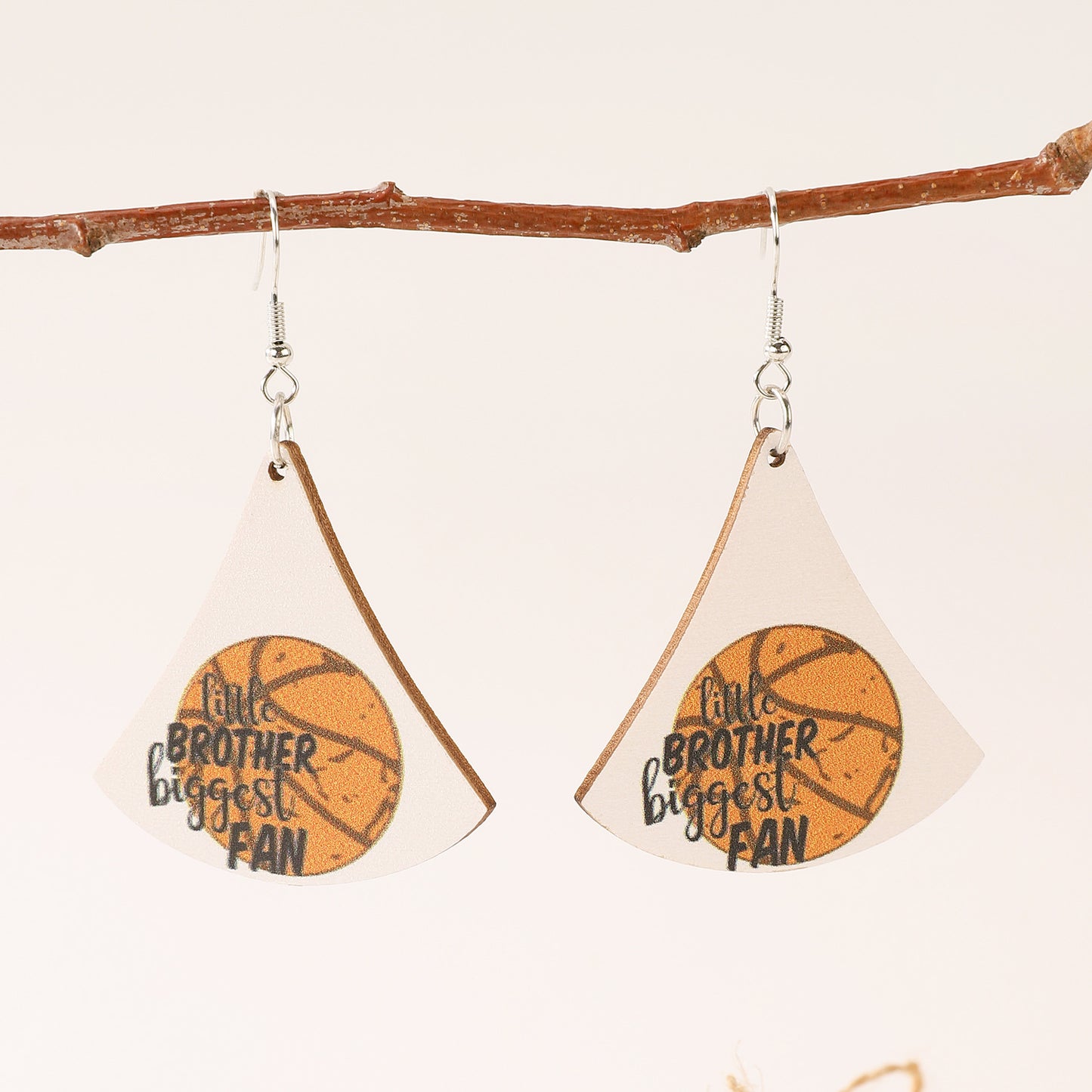 Pair of Casual Sports Letter Print Wood Drop Earrings - Basketball & Football Design