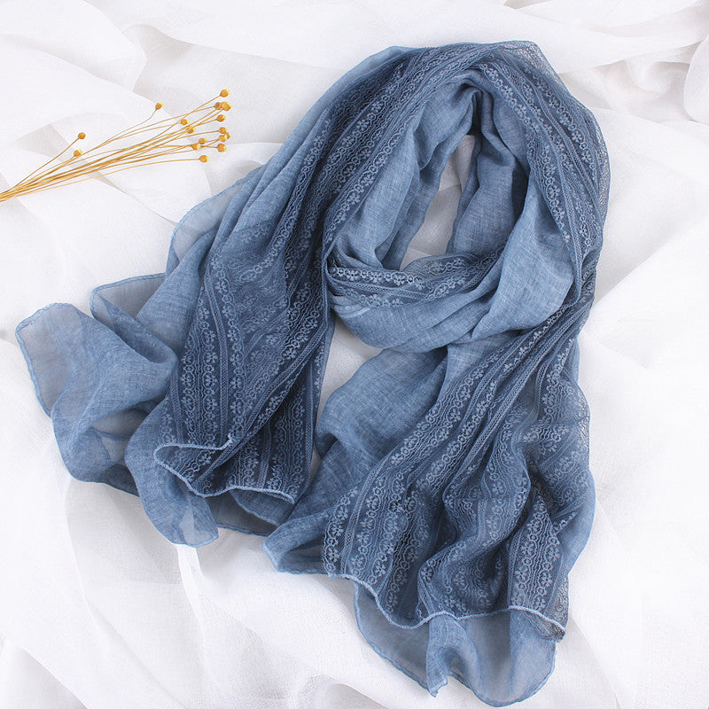 Women's Elegant Lace Trim Cotton Linen Scarf Shawl