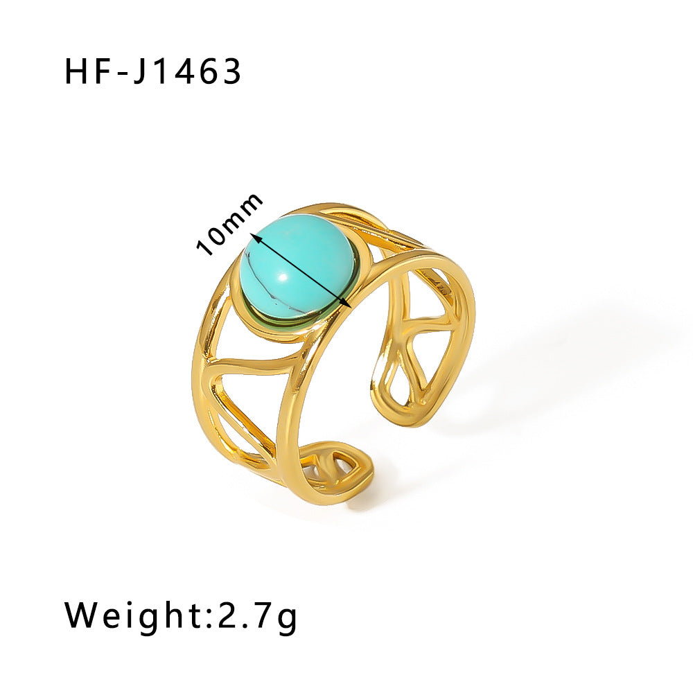 Basic Vintage Style Round Stainless Steel Plating Inlay Natural Stone 18K Gold Plated Open Rings