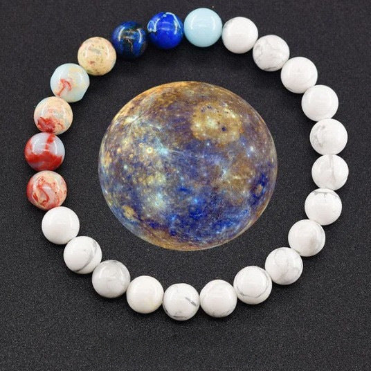 Geometric Natural Stone Planetary Bracelet Set