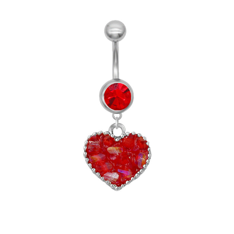 1 Piece Heart Shape Belly Ring - Punk Simple Style, 316 Stainless Steel with Rhinestone Inlay, White Gold Plated