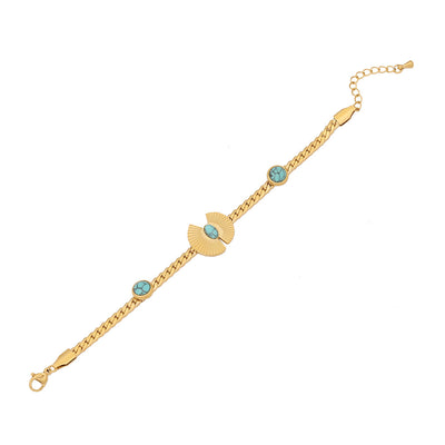 Stainless Steel 18K Gold Plated Turquoise Flower Butterfly Bracelet