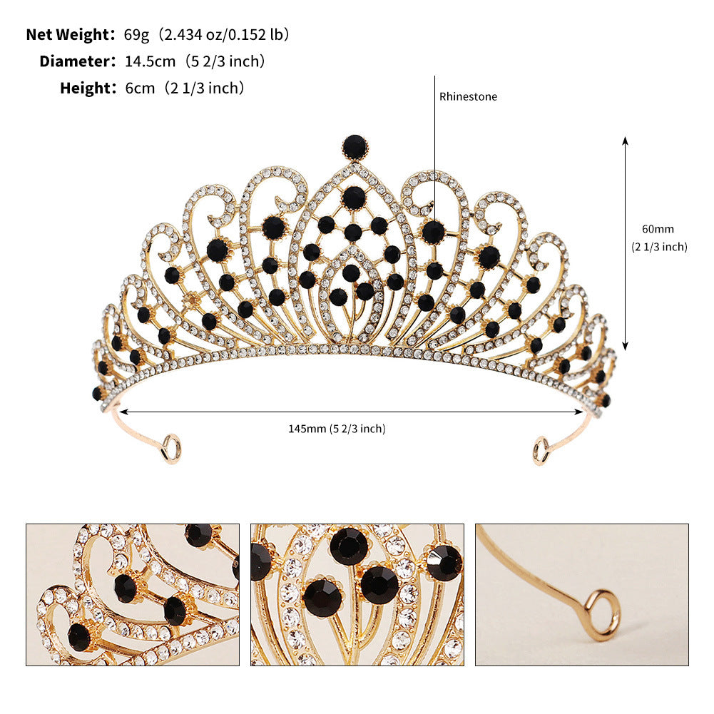 Retro Luxury Zircon Inlay Crown with Colored Diamonds for Brides and Performances