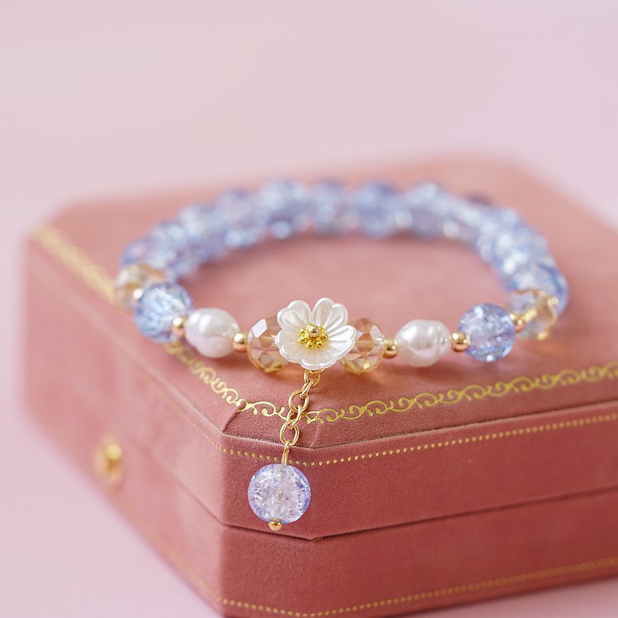 Sweet Heart Crystal Flower Beaded Bracelet for Women