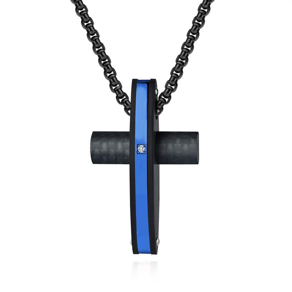 Hip-Hop Retro Cross Carbon Fiber Titanium Steel Men's Pendant Necklace