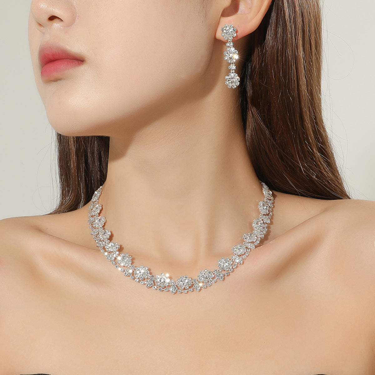 Fashion Bridal Necklace and Earrings Set - Elegant Rhinestone Wedding Jewelry