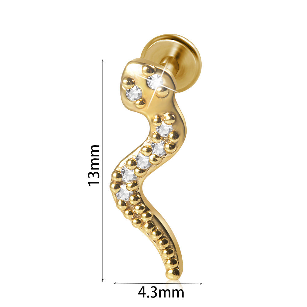 Heart & Moon Zircon Inlay 18K Gold Plated Lip Rings & Stud Earrings Set