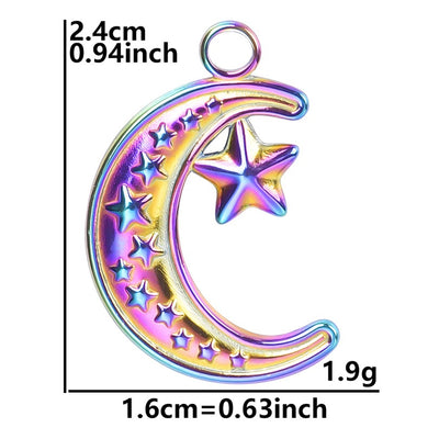 Simple Moon and Star 18K Gold Plated Stainless Steel Pendant Necklace