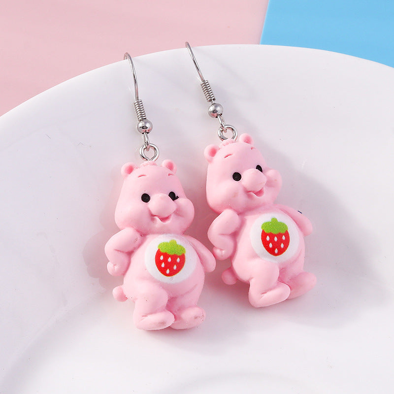 Cartoon Style Fruit Bear Resin Three-dimensional Women'S Drop Earrings