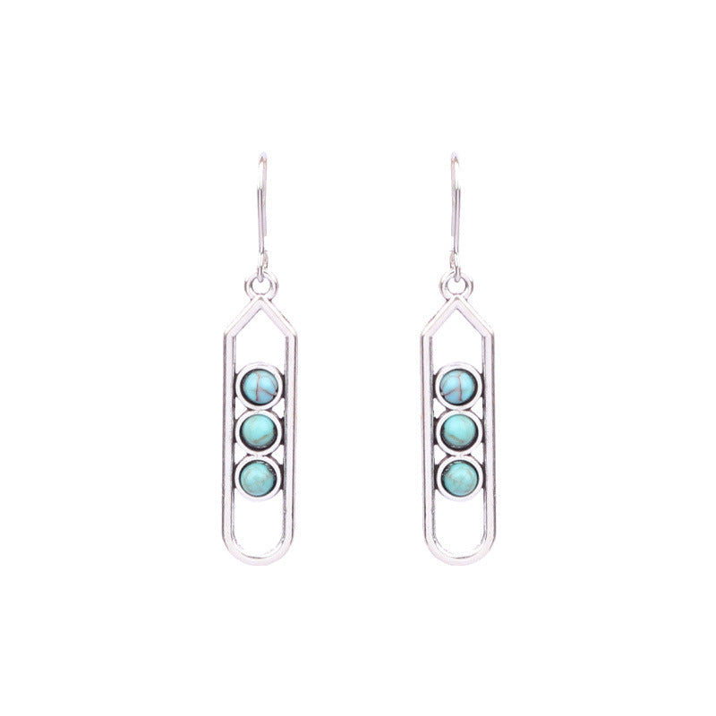 1 Pair Ethnic Style Geometric Alloy Plating Turquoise Women'S Drop Earrings