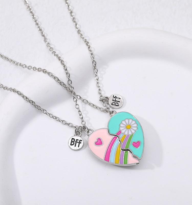 Cute Heart & Butterfly Alloy Enamel Pendant Necklace Set for Children