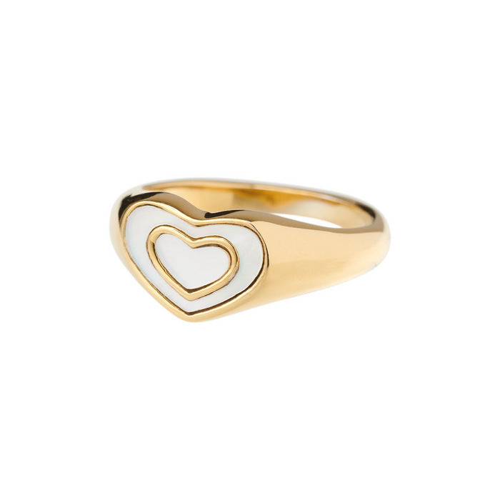 Fashion Retro Black and White Heart Stainless Steel Ring