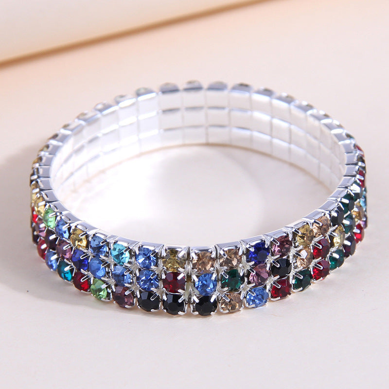 Shiny Rhinestone Inlay Ferroalloy Women's Elastic Crystal Bracelet