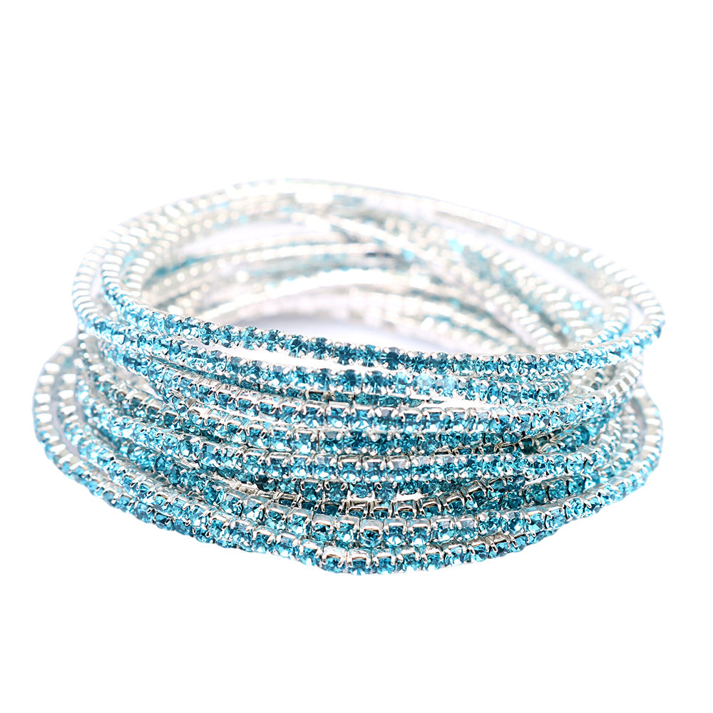 Geometric Zircon Rhinestone Stretch Bracelet Set for Women