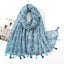 Women's Vintage Bohemian Floral Cotton Linen Print Scarf with Tassels