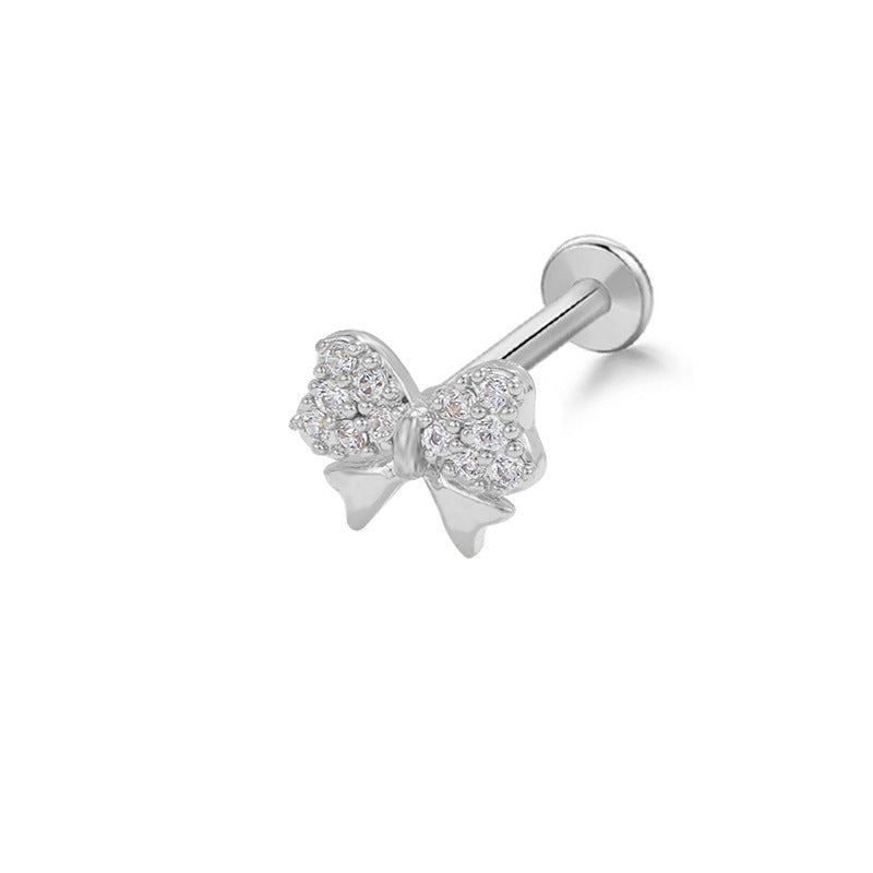 Butterfly Bow Knot Leaf Lip Rings with White Zircon and Rhinestones in Stainless Steel and Gold Plated Finish