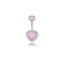 Heart Shape Zircon Inlay Stainless Steel Belly Ring with Pink Butterfly Pendant