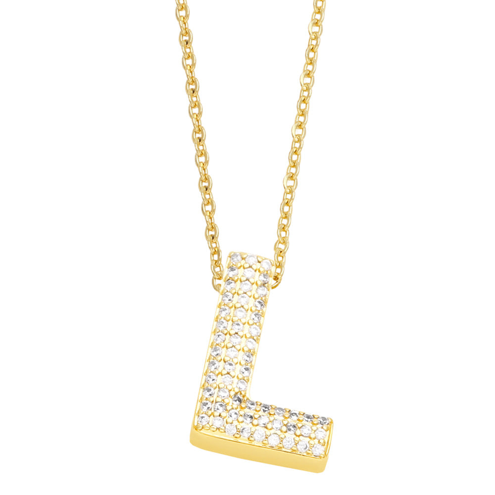 Simple Style 18K Gold Plated Alphabet Pendant Necklace with Zircon Inlay