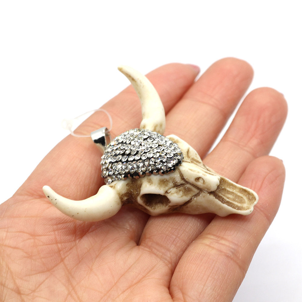 Fashion Bull Head Resin Rhinestone Pendant 47x47mm DIY Jewelry Accessory