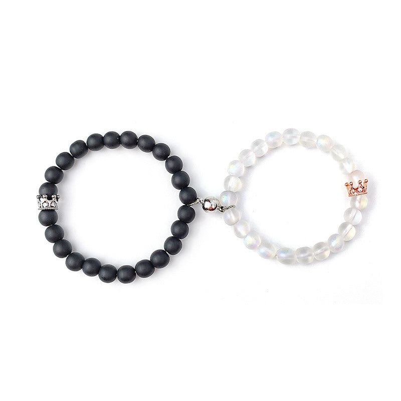 Simple Heart Shape Agate Magnetic Couple Bracelets Set