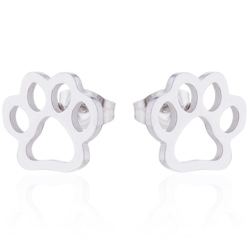 Paw Print Stainless Steel Animal Ear Studs - Cute Vintage Design