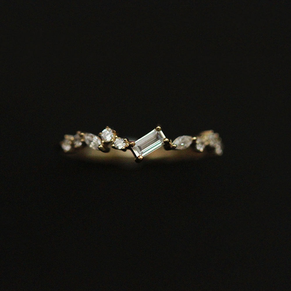 Modern Leaf Zircon Gold Plated 925 Sterling Silver Square Ring