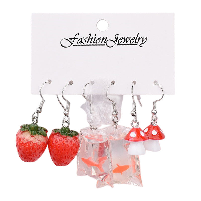 Simple Style Acrylic Fruit and Animal Drop Earrings Set