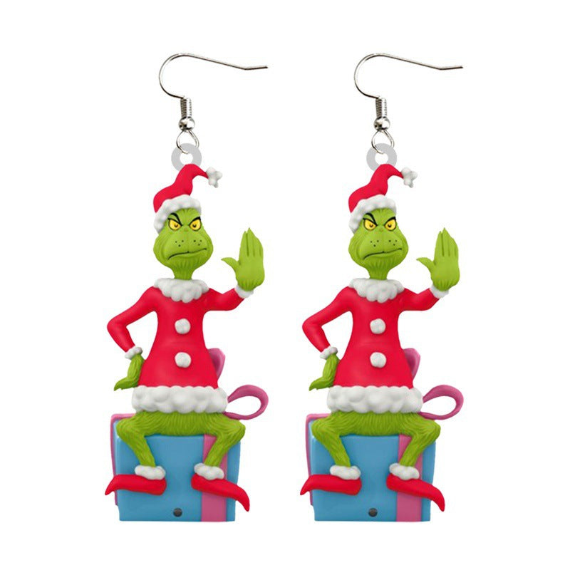 Cartoon Character Grinch Christmas Acrylic Drop Earrings